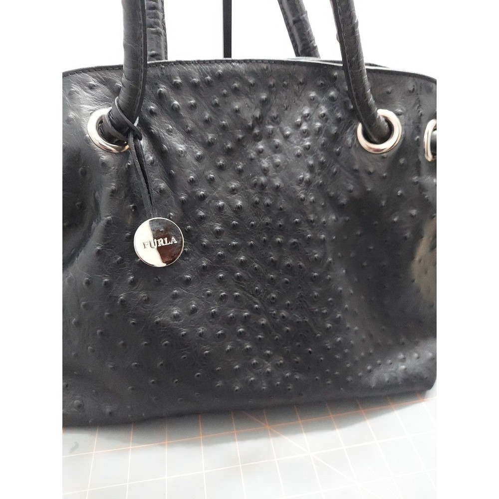 Furla Ostrich Leather Black Women's Handbag Satchel - Picture 5 of 10